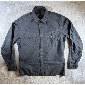 KUHL Shirt Mens Large Gray Check Long Sleeve Button Front Outdoor Hiking Travel